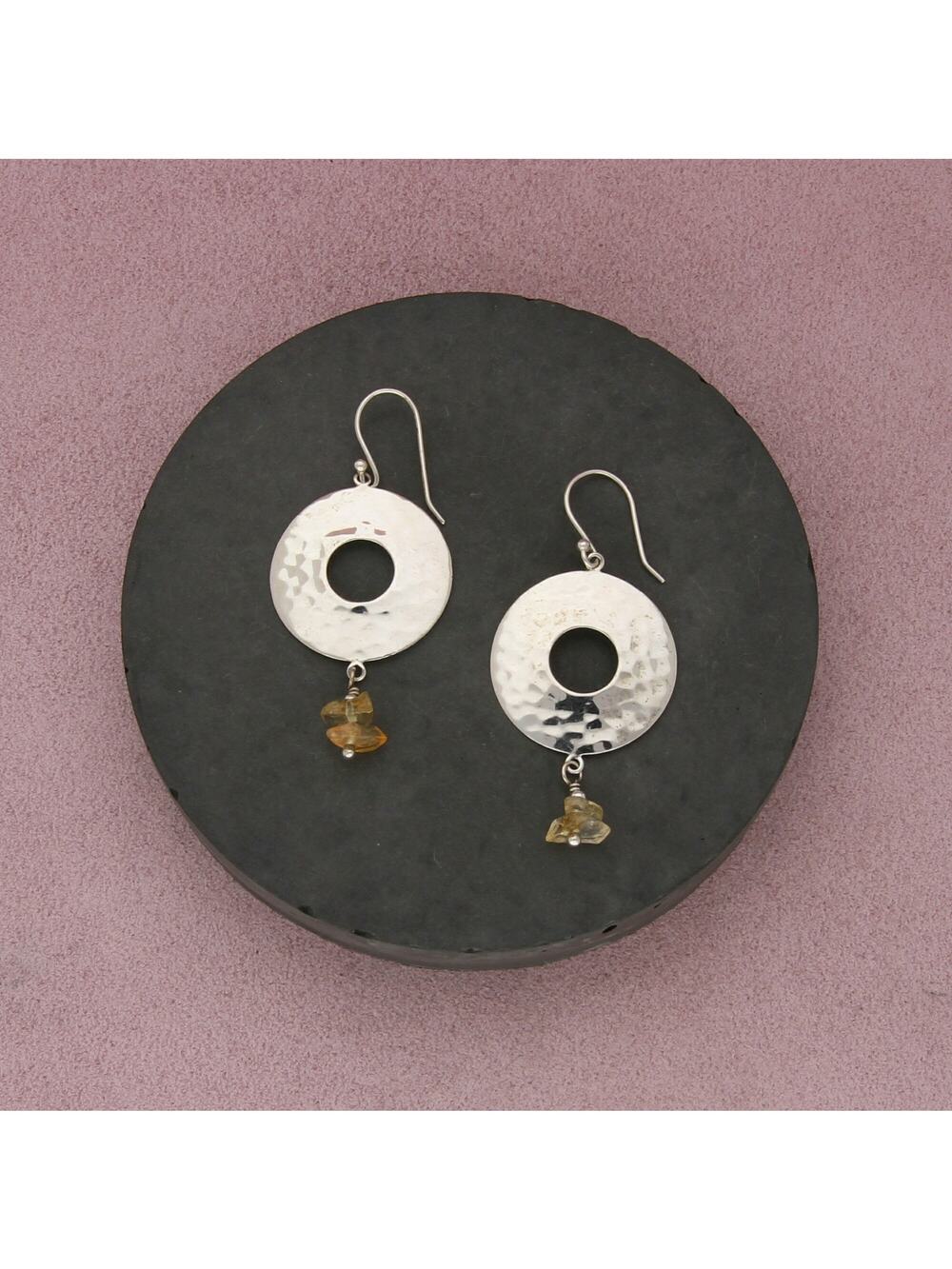 avi soffer sterling silver hammered citrine bead dangle earrings